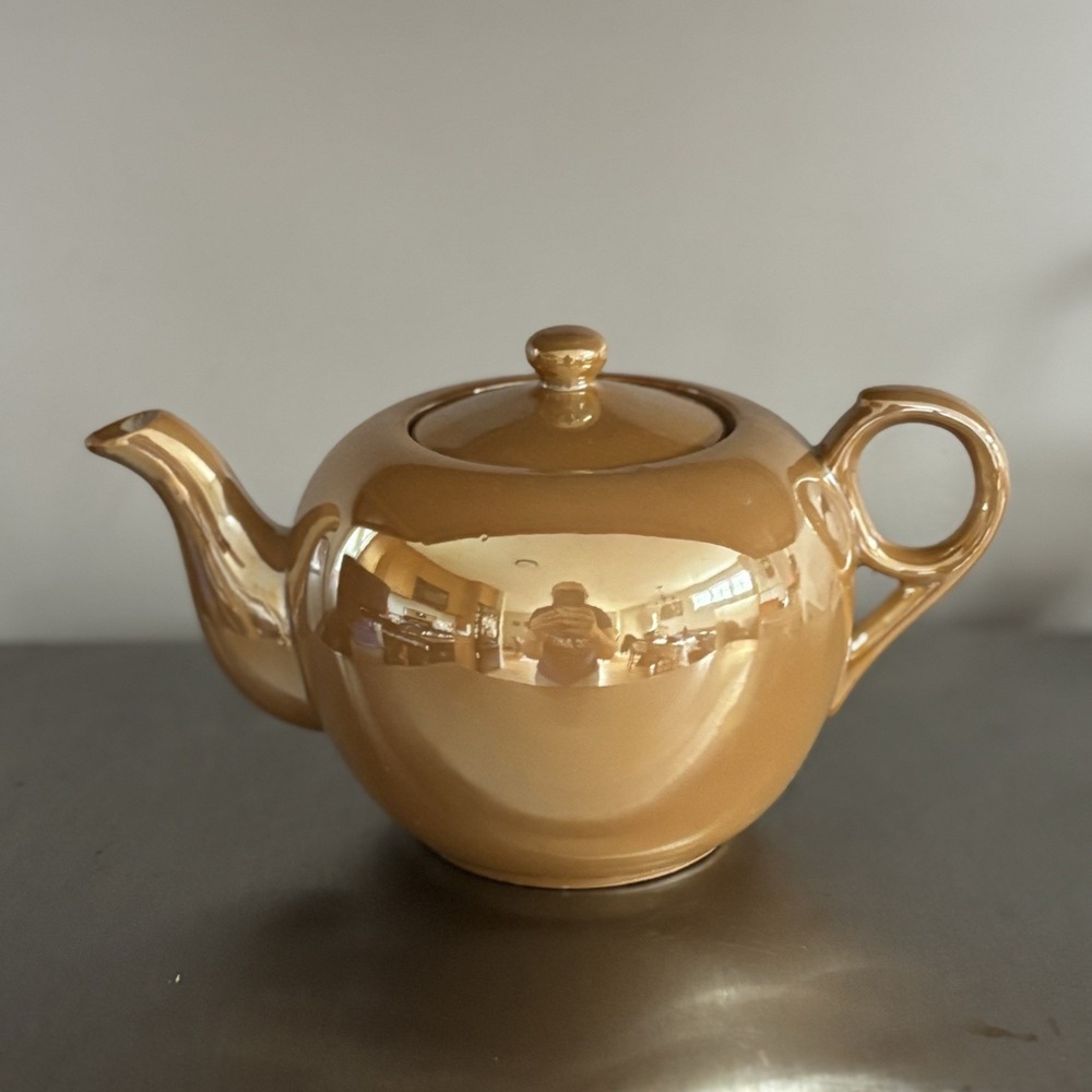 Vintage Orange Yellow Gold Luster ware Iridescent Teapot And Sugar Made In Japan - Picture 2 of 16